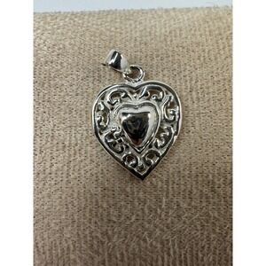 CG Sterling Silver 925 Filigree Openwork Heart Pendant Charm